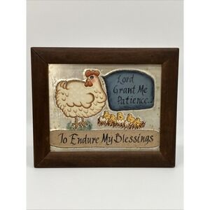Vtg. Hand Painted Punched Tin Mother Hen Chicken Farm Primitive Wall Decor